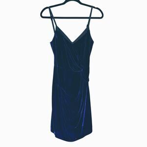 Robert Rodriguez Blue Velvet Wrap Cocktail Dress Size 2 Retro Hollywood Glam